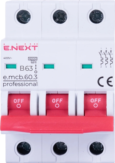 MODULAR CIRCUIT BREAKER E.MCB.PRO.60.3.B 63 NEW, 3P, 63A, IN, 6KA, NEW E.NEXT
