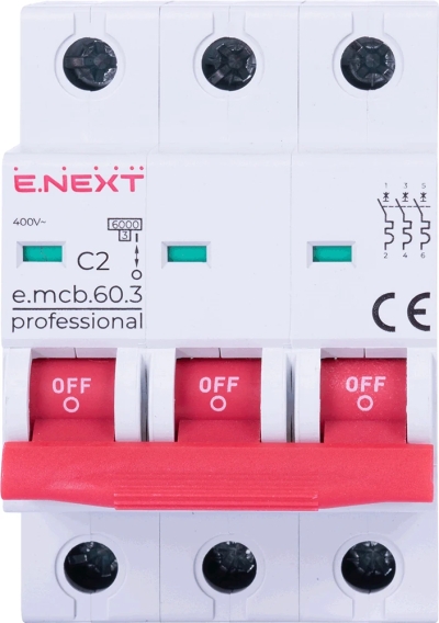 MODULAR CIRCUIT BREAKER E.MCB.PRO.60.3.C 2 NEW, 3P, 2A, C, 6KA NEW E.NEXT