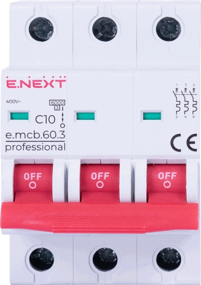 МОДУЛЕН АВТОМАТИЧЕН ПРЕКЪСВАЧ E.MCB.PRO.60.3.C 10 NEW, 3Р, 10А, C, 6KА NEW E.NEXT