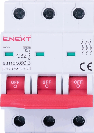 МОДУЛЕН АВТОМАТИЧЕН ПРЕКЪСВАЧ E.MCB.PRO.60.3.C 32 NEW, 3Р, 32А, C, 6KА NEW E.NEXT