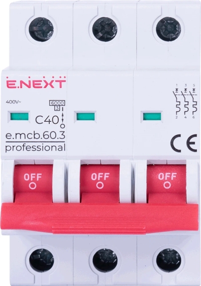 MODULAR CIRCUIT BREAKER E.MCB.PRO.60.3.C 40 NEW, 3P, 40A, C, 6KA NEW E.NEXT