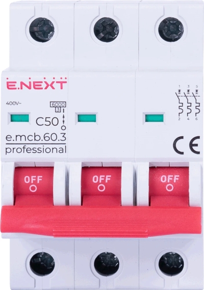 MODULAR CIRCUIT BREAKER E.MCB.PRO.60.3.C 50 NEW, 3P, 50A, C, 6KA NEW E.NEXT
