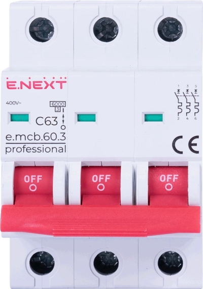 MODULARER LEISTUNGSSCHALTER E.MCB.PRO.60.3.C 63 NEU, 3P, 63A, C 6KA NEU E.NEXT