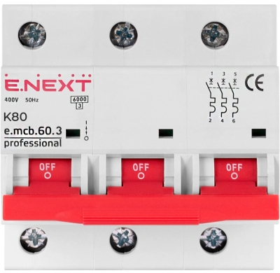 МОДУЛЕН АВТОМАТИЧЕН ПРЕКЪСВАЧ E.MCB.PRO.60.3.K 80 NEW, 3Р, 80А, K, 6KА NEW E.NEXT