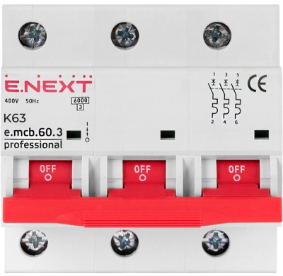 МОДУЛЕН АВТОМАТИЧЕН ПРЕКЪСВАЧ E.MCB.PRO.60.3.K 63 NEW, 3Р, 63А, K, 6KА NEW E.NEXT