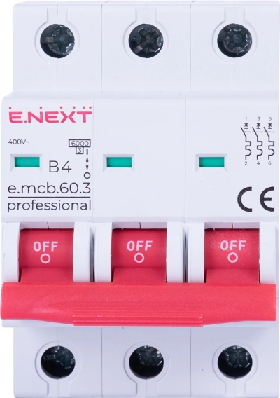 MODULAR CIRCUIT BREAKER E.MCB.PRO.60.3.B 6 NEW, 3P, 4A, IN, 6KA, NEW E.NEXT