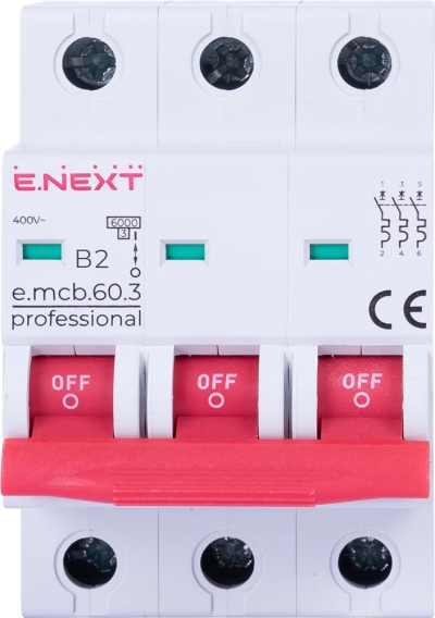 МОДУЛЕН АВТОМАТИЧЕН ПРЕКЪСВАЧ E.MCB.PRO.60.3.B 2 NEW, 3Р, 2А, IN, 6KА, NEW E.NEXT
