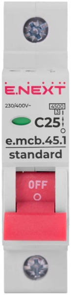 MODULAR CIRCUIT BREAKER E.MCB.STAND.45.1.C25, 1P, 25A, C, 4.5 KA E.NEXT