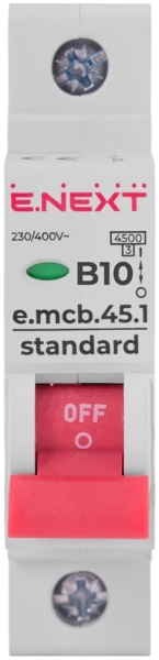 ÎNTRERUPTOR AUTOMAT MODULAR E.MCB.STAND.45.1.B10, 1P, 10A, B, 4.5 KA E.NEXT