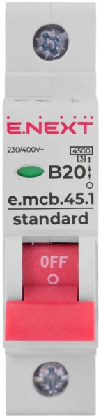 MODULAR CIRCUIT BREAKER E.MCB.STAND.45.1.B20, 1P, 20A, B, 4.5 KA E.NEXT