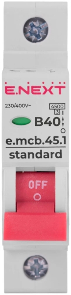 Întrerupător modular e.mcb.stand.45.1.B40, 1P, 40 A, B, 4.5 kA E.NEXT