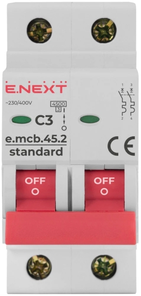 MODULARER LEISTUNGSSCHALTER E.MCB.STAND.45.2.C3, 2P, 3A, C, 4,5 KA E.NEXT