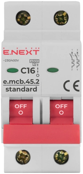 ÎNTRERUPTOR AUTOMAT MODULAR E.MCB.STAND.45.2.C16, 2P, 16A, C, 4.5 KA E.NEXT