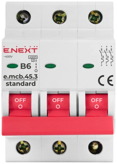 ÎNTRERUPTOR AUTOMAT MODULAR E.MCB.STAND.45.3.B6, 3P, 6A, B, 4.5 KA E.NEXT