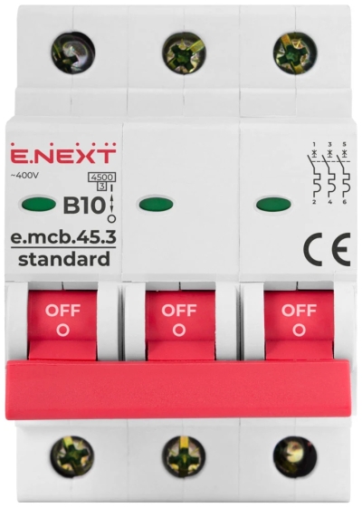 ÎNTRERUPTOR AUTOMAT MODULAR E.MCB.STAND.45.3.B10, 3P, 10A, B, 4.5 KA E.NEXT