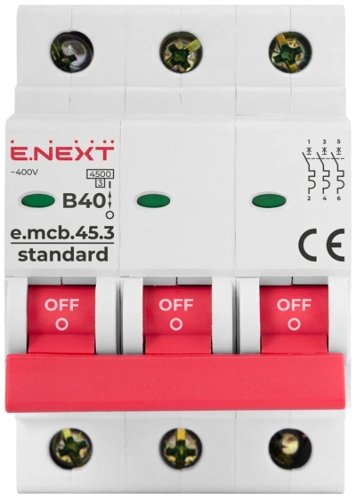 Întrerupător modular e.mcb.stand.45.3.B40, 3P, 40 A, B, 4.5 kA E.NEXT