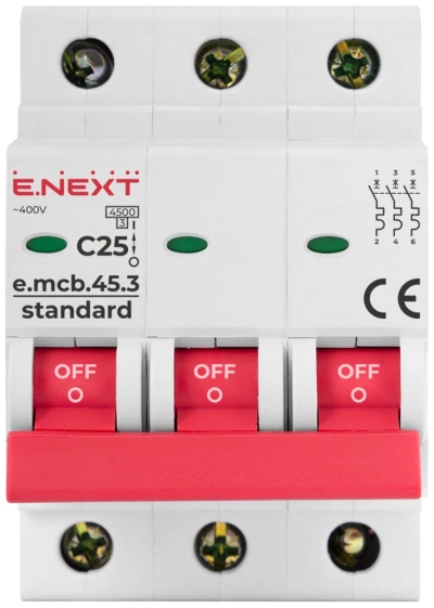 MODULAR CIRCUIT BREAKER E.MCB.STAND.45.3.C25, 3P, 25A, C, 4.5 KA E.NEXT