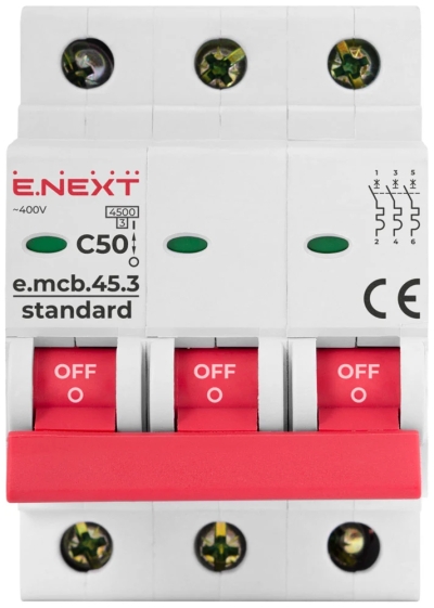 MODULAR CIRCUIT BREAKER E.MCB.STAND.45.3.C50, 3P, 50A, C, 4.5 KA E.NEXT