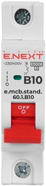 MODULAR CIRCUIT BREAKER E.MCB.STAND.60.1.B10, 1P, 10A, B, 6 KA E.NEXT