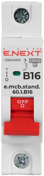 МОДУЛЕН АВТОМАТИЧЕН ПРЕКЪСВАЧ E.MCB.STAND.60.1.B16, 1Р, 16А, B, 6 KА E.NEXT