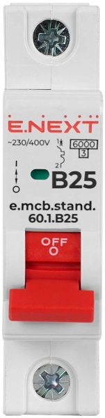 MODULAR CIRCUIT BREAKER E.MCB.STAND.60.1.B25, 1P, 25A, B, 6 KA E.NEXT