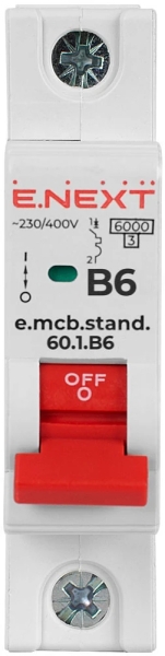 МОДУЛЕН АВТОМАТИЧЕН ПРЕКЪСВАЧ E.MCB.STAND.60.1.B6, 1Р, 6А, B, 6 KА E.NEXT