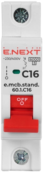 MODULAR CIRCUIT BREAKER E.MCB.STAND.60.1.C16, 1P, 16A, C, 6 KA E.NEXT