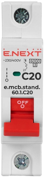 MODULAR CIRCUIT BREAKER E.MCB.STAND.60.1.C20, 1P, 20A, C, 6 KA E.NEXT