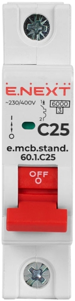 MODULAR CIRCUIT BREAKER E.MCB.STAND.60.1.C25, 1P, 25A, C, 6 KA E.NEXT