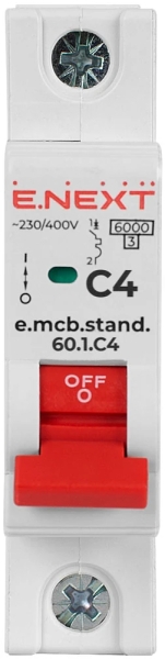 МОДУЛЕН АВТОМАТИЧЕН ПРЕКЪСВАЧ E.MCB.STAND.60.1.C4, 1Р, 4А, C, 6 KА E.NEXT