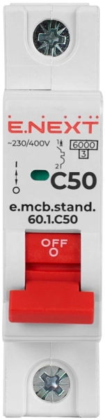 MODULAR CIRCUIT BREAKER E.MCB.STAND.60.1.C50, 1P, 50A, C, 6 KA E.NEXT