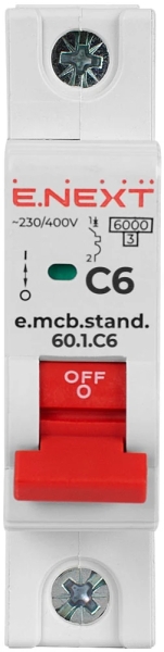 MODULAR CIRCUIT BREAKER E.MCB.STAND.60.1.C6, 1P, 6A, C, 6 KA E.NEXT