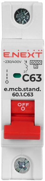 MODULAR CIRCUIT BREAKER E.MCB.STAND.60.1.C63, 1P, 63A, C, 6 KA E.NEXT