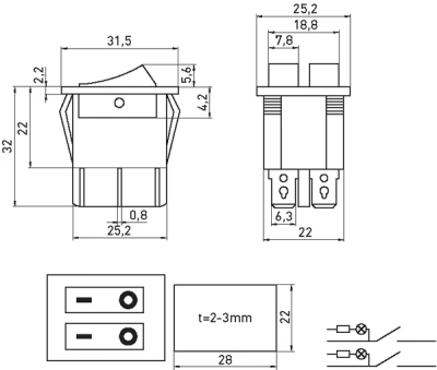 ПРЕВКЛЮЧВАТЕЛ КЛАВИШЕН ДВОЕН E.SWITCH.KEY.02, 6 PIN, OFF/ON, С ПОДСВЕТКА E.NEXT