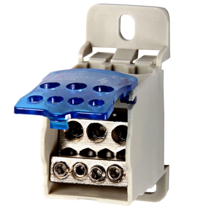 DISTRIBUTION BLOCKS E.SN.PRO. 80 FOR DIN-BAR, 80A (INPUT 1*6,,,16 MM²/OUTPUT 4*2,5...6, 2*2,5...16 MM²) E.NEXT