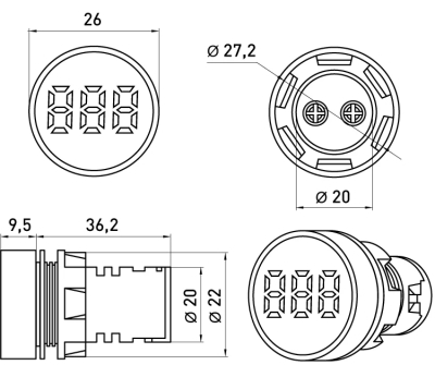 ИНДИКАТОР ЗА ТЕМПЕРАТУРА LED E.AD22.TEMP, Ø22ММ, AC 80-380V, -25…+199 °C ЗЕЛЕН E.NEXT