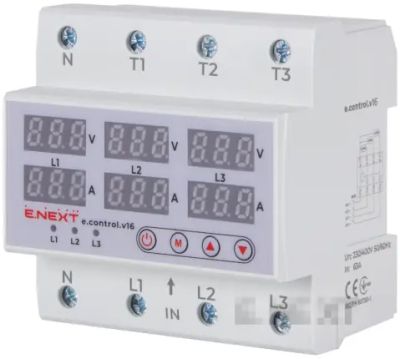 RELEU PENTRU CONTROLUL TENSIUNII ȘI CURENTULUI, TRIFAZAT 63A, CU INDICATOR E.CONTROL.V16 E.NEXT