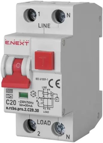 ДЕФЕКТНОТОКОВА ЗАЩИТА ДТЗ СЪС ЗАЩИТА ОТ СВРЪХТОКОВЕ E.RCBO.PRO.2.C20.30, 1P+N, 20А, С, ТИП А, 30MA E.NEXT