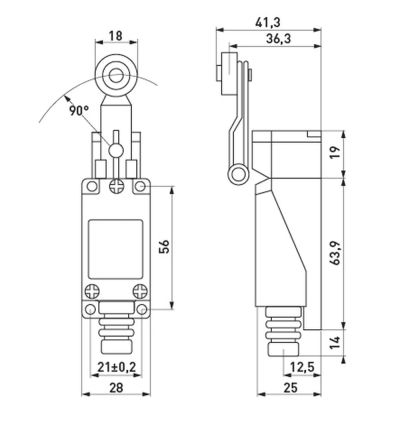 Краен изключвател e.limitswitch.01, лост с ролка, 1NO+1NC, IP65 E.NEXT